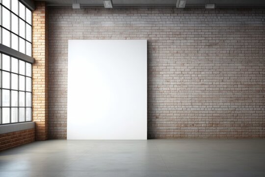 Blank canvas with brick wall in blank white room. Generative AI