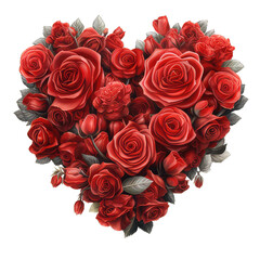 love heart red flowers isolated over transparent background (generated by ai)