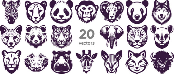 faces of different animals in stencil vector illustration collection - Powered by Adobe