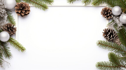 Obraz na płótnie Canvas christmas frame with fir branches and cones
