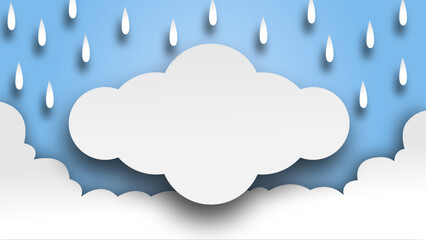 Monsoon, Rainy Season sale background . Cloud rain and umbrella on blue sky. vector.