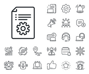 Instruction sign. Place location, technology and smart speaker outline icons. Technical documentation line icon. Technical documentation line sign. Influencer, brand ambassador icon. Vector