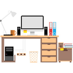 Place of work office table desk vector icon