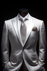 Luxury men's white suit on maniken. Generative  Ai