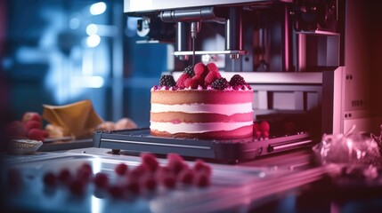 food 3d printer printing a cake with icing and fruits