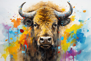 close up of a bull, cow. Creative art, design, illustration