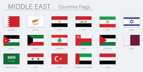 Middle east vector flag set of states. high detailed illustration isolated on white background. Middle east countries collection illustration. Asia icon of middle east states.  - obrazy, fototapety, plakaty