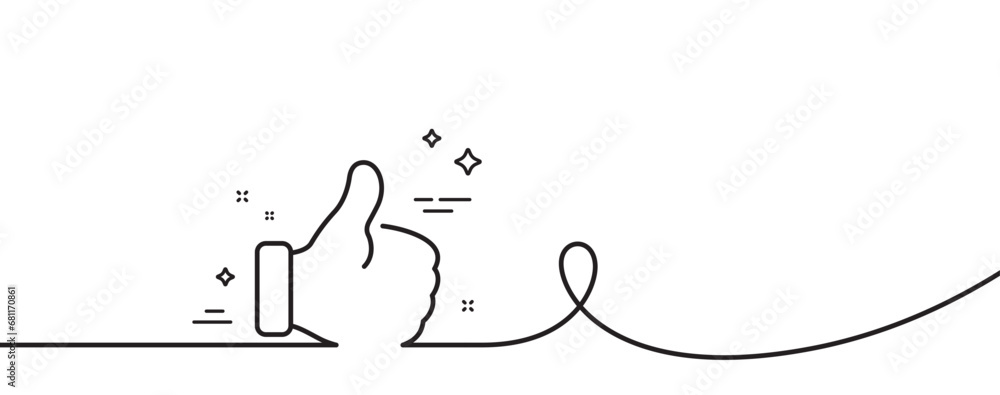 Poster like line icon. continuous one line with curl. thumbs up sign. positive feedback, social media symbo
