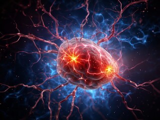 Striking stock photo of a neuron firing, showcasing the intricacy of the human brain Illustration Generative AI