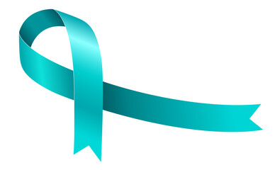 Teal Awareness ribbon. Awareness for cervical cancer, Ovarian Cancer, Polycystic Ovary, Post Traumatic Stress Disorder, Obsessive Compulsive Disorder. PNG file on transparent background,