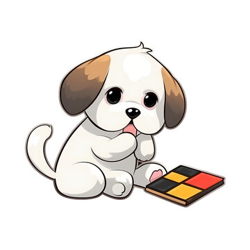 dog painting a picture kawaii sticker png transparent file
