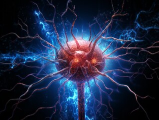 Striking stock photo of a neuron firing, showcasing the intricacy of the human brain Illustration Generative AI