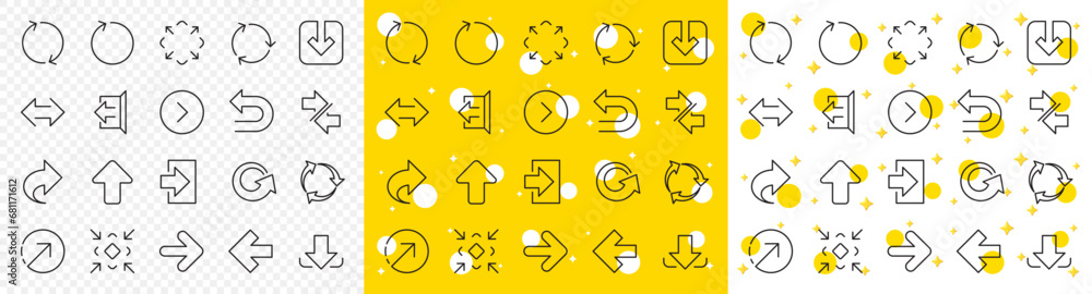 Poster set of download, synchronize and recycle icons. share arrow icons. undo, refresh and login symbols. 