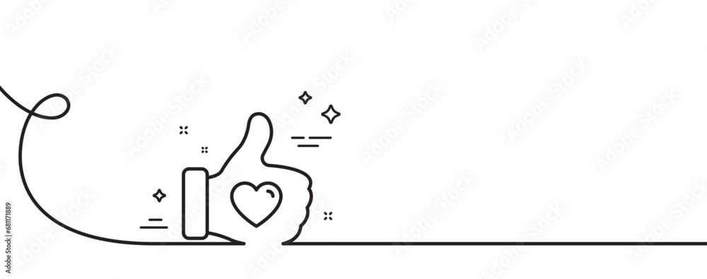 Poster like hand line icon. continuous one line with curl. thumbs up finger sign. brand ambassador gesture 