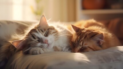Two cats are resting in the living room.