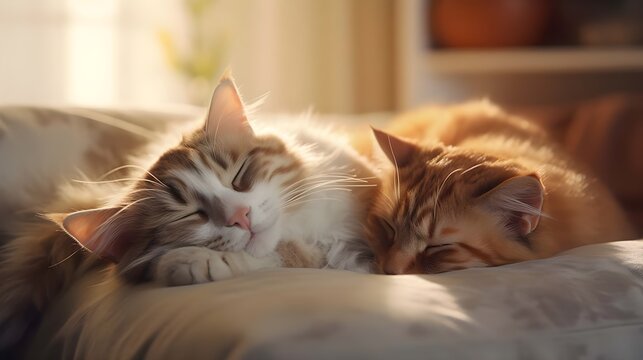 Two cats are resting in the living room.