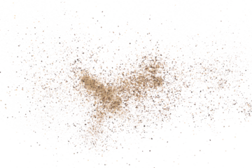 Minced black pepper, ground peppercorn pile isolated on white, top view