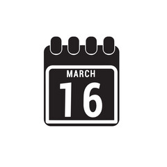 Calendar displaying page of the day 16 (sixteenth) of the March - Day 16 of the month. Illustration	