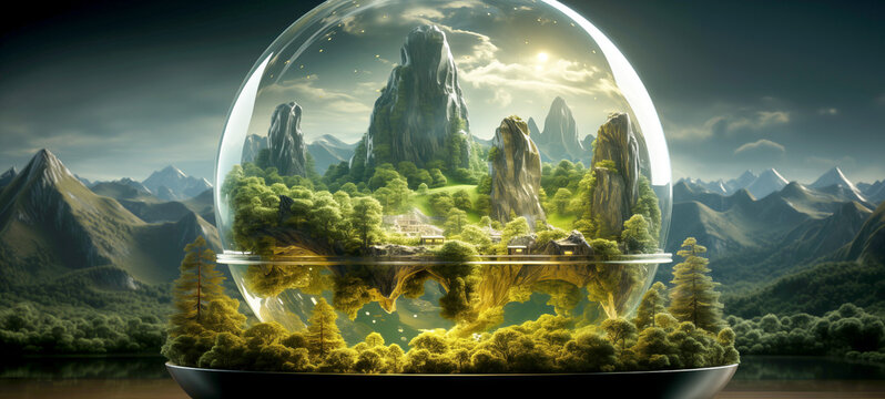 Globe view, nature photography, tropical forest, green transformation for concept design. Environmental conservation