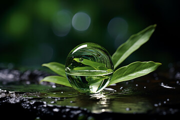 green leaf with water drops