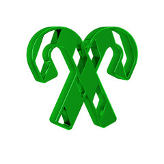 Green Christmas candy cane with stripes icon isolated on transparent background. Merry Christmas and Happy New Year.