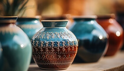 A Display of Colorful Vases on a Wooden Table