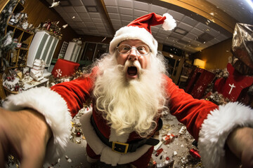 Santa, in a crazy mood, take selfie spree near the Christmas tree