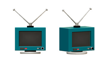 3D rendering of television in retro or vintage style, square tv with antenna