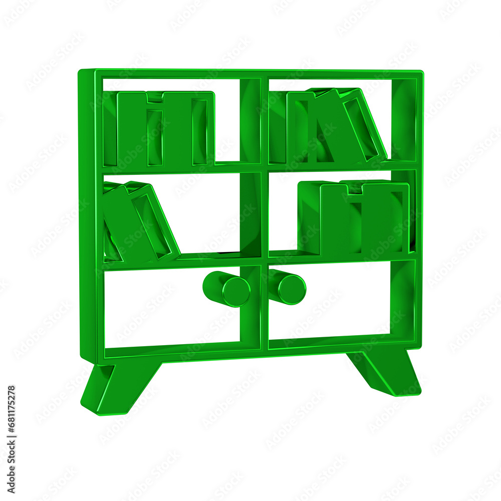 Poster green library bookshelf icon isolated on transparent background.