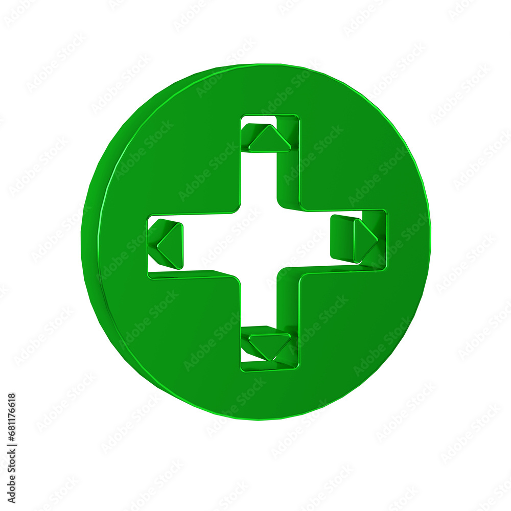 Poster green game controller or joystick for game console icon isolated on transparent background.
