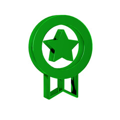 Green Game rating with medal icon isolated on transparent background. Level results for game.