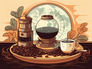 A coffee-themed illustration. international coffee day concept Illustration Generative AI