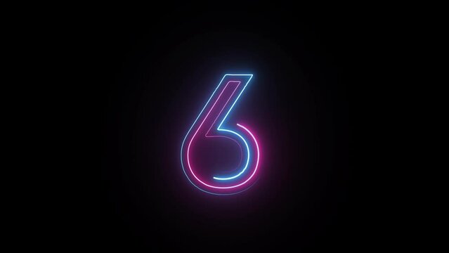 Neon number 6 with alpha channel, neon numbers, number six