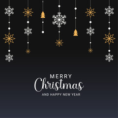 Fototapeta na wymiar social media post design for Merry Christmas background with stars and snow with tree