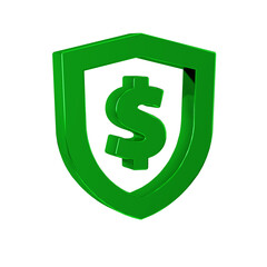 Green Shield with dollar symbol icon isolated on transparent background. Security shield protection. Money security concept.