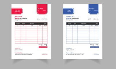 Fototapeta na wymiar Creative professional business invoice template set | Red and Dark Blue colors