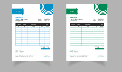 Clean and creative professional business invoice template set | Blue and Green colors