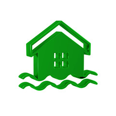 Green House flood icon isolated on transparent background. Home flooding under water. Insurance concept. Security, safety, protection, protect concept.