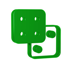 Green Game dice icon isolated on transparent background. Casino gambling.