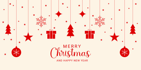 Christmas with stars and tree with gift box and snow