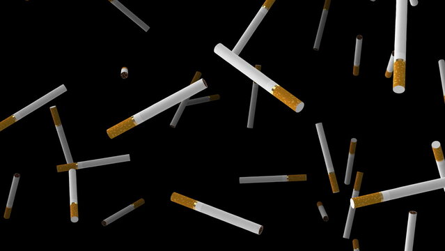 Falling cigarettes on a black background.
