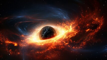 Obraz premium A quasar emits tremendous energy from a supermassive black hole, powered by inflowing matter