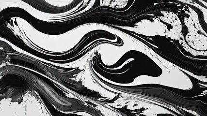 Abstract black and white wavy liquid artwork, modern poster, room decoration
