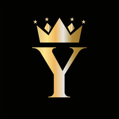 Crown Logo On Letter Y with Star Icon. Crown Symbol Template
