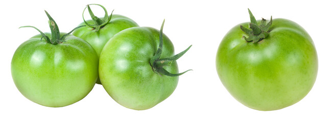 Three green unripe tomato isolated on white background