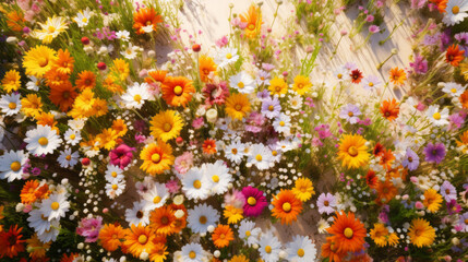 Fototapeta na wymiar A bird's eye view of a vibrant field of wildflowers in full bloom