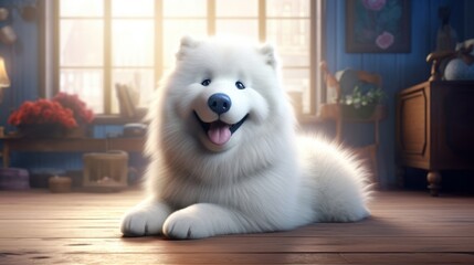 Cute Samoyed dog in the room. 3d rendering