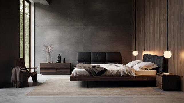 a bedroom with a bed and a brown dresser