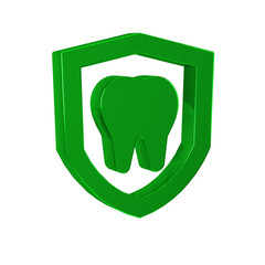 Green Dental protection icon isolated on transparent background. Tooth on shield logo.