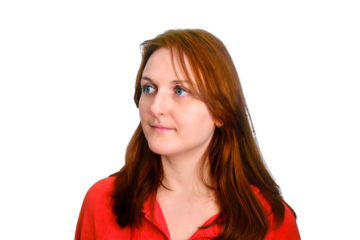 Portrait of a red-haired woman 35 years old, isolated on a white background